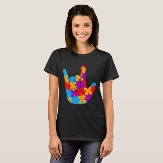Asl Love Sign Language Autiseness Support Cu T-shirt (Voorkant volledig)