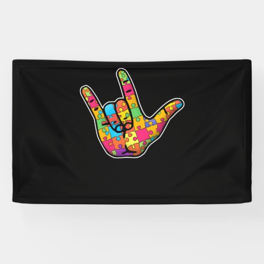 ASL Love Sign Language Autism Awareness Support Spandoek (Horizontaal)