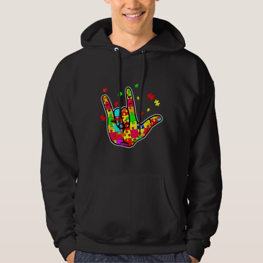 ASL Love Sign Language Autism Funny Awareness Supe Hoodie (Voorkant)