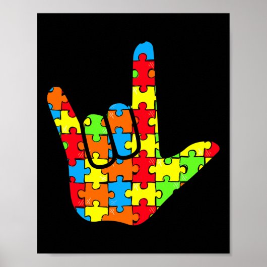 ASL Love Sign Language Autism Gift Awareness Suppo Poster (Voorkant)