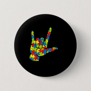ASL Love Sign Language Autism Gift Awareness Suppo Ronde Button 5,7 Cm