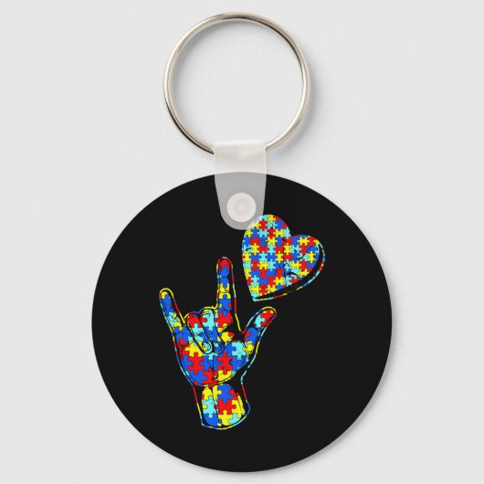 ASL Love Sign Language Autisme Awareness Puzzle Ki Sleutelhanger (Voorkant)