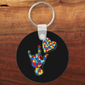 ASL Love Sign Language Autisme Awareness Puzzle Ki Sleutelhanger (Voorkant)