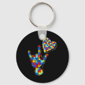 ASL Love Sign Language Autisme Awareness Puzzle Ki Sleutelhanger (Achterkant)