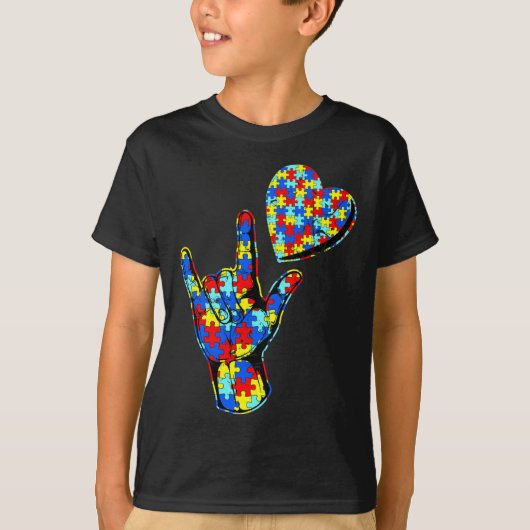 ASL Love Sign Language Autisme Awareness Puzzle Ki T-shirt (Voorkant)