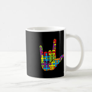 ASL Love Sign Language - Autistic Puzzle Autism Aw Koffiemok