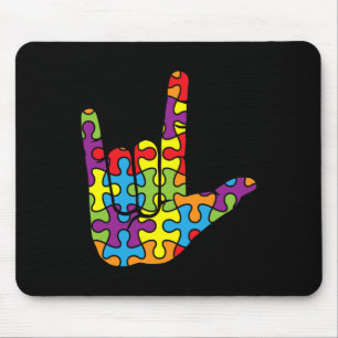 ASL Love Sign Language - Autistic Puzzle Autism Aw Muismat