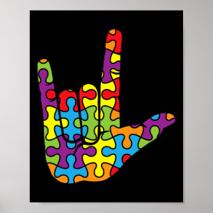 ASL Love Sign Language - Autistic Puzzle Autism Aw Poster