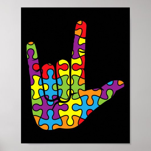 ASL Love Sign Language - Autistic Puzzle Autism Aw Poster (Voorkant)