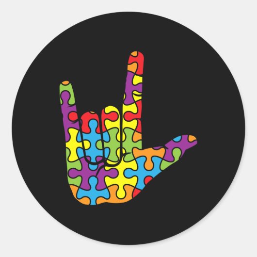 ASL Love Sign Language - Autistic Puzzle Autism Aw Ronde Sticker (Voorkant)