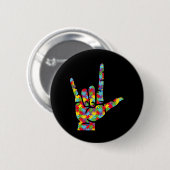 ASL Love Sign Language Hand Autism Awareness Puzzl Ronde Button 5,7 Cm (Voorkant /achterkant)