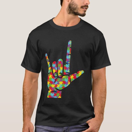 Asl Love Sign Language Hand Autism Awareness Puzzl T-shirt (Voorkant)