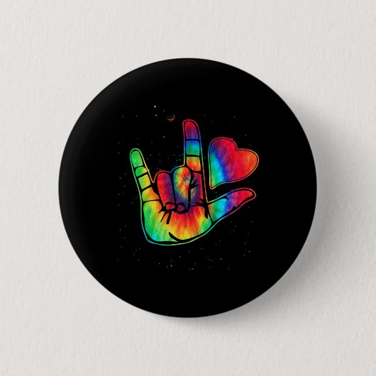 ASL Love Sign Language Hand Autism Awareness Suppo Ronde Button 5,7 Cm (Voorkant)