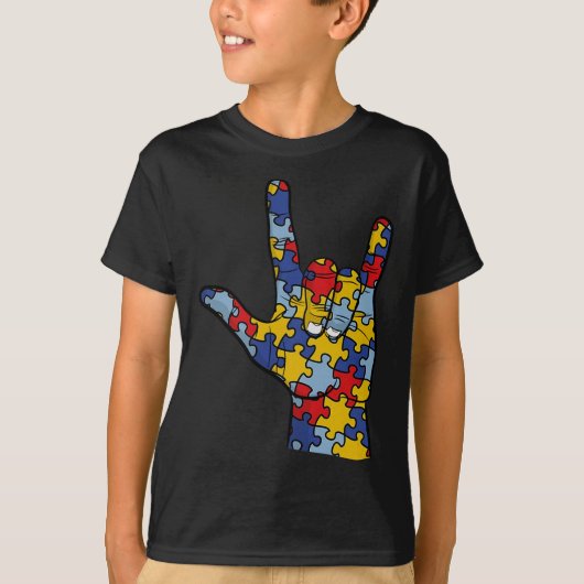 ASL Love Sign Language Hand Autism Awareness Suppo T-shirt (Voorkant)