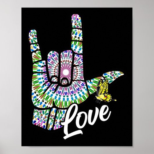 ASL Love You Hand Sign Language Butterfly Deaf Awa Poster (Voorkant)