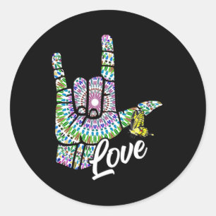 ASL Love You Hand Sign Language Butterfly Deaf Awa Ronde Sticker