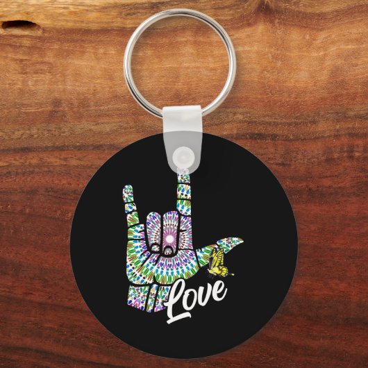 ASL Love You Hand Sign Language Butterfly Deaf Awa Sleutelhanger (Achterkant)