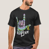 ASL Love You Hand Sign Language Butterfly Deaf Awa T-shirt (Voorkant)