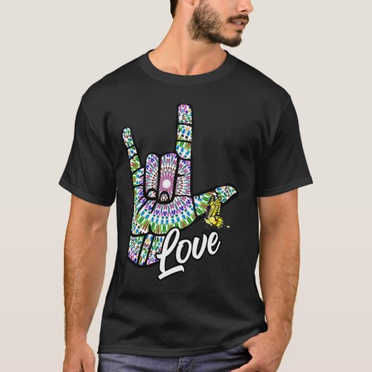ASL Love You Hand Sign Language Butterfly Deaf Awa T-shirt (Voorkant)
