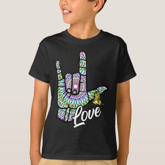 ASL Love You Hand Sign Language Butterfly Deaf Awa T-shirt (Voorkant)