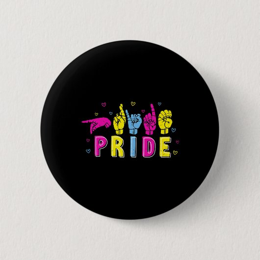 ASL Pride Pan Rainbow Gebarentaal Doof Bewustzijn Ronde Button 5,7 Cm (Voorkant)