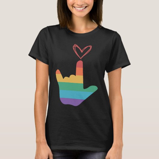 ASL Rainbow Love Symbol Deaf T-shirt (Voorkant)