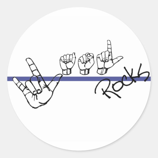 ASL Rocks Zwart en Blauw Ronde Sticker (Voorkant)