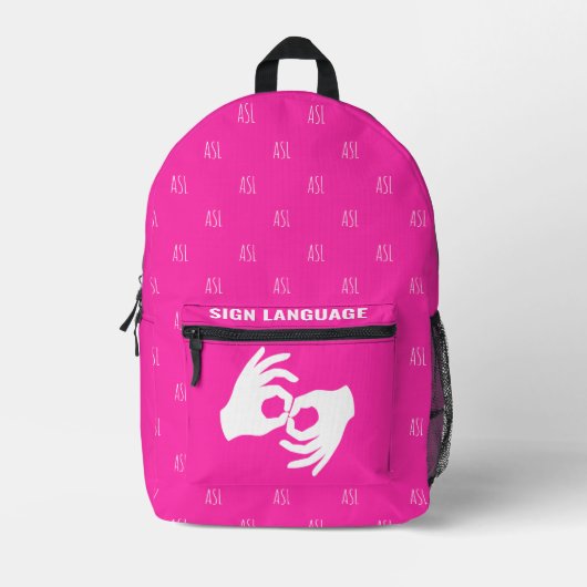 ASL Sign Language Backpack – Hot Magenta Bedrukte Rugzak (Voorkant)