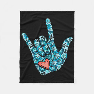 Asl Sign Language I Love You Gesture Heart Deaf Aw Fleece Deken