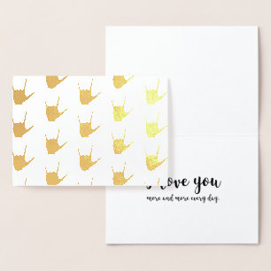 ASL Sign Language I Love You Gold Foil Kraft Card Folie Kaarten
