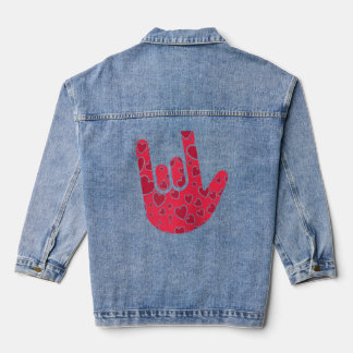 Asl Sign Language I Love You Hand Sign Raglan Denim Jacket