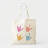 ASL Sign Language I Love You in Bright Patronen Tote Bag (Voorkant)