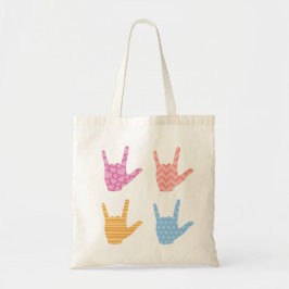ASL Sign Language I Love You in Bright Patronen Tote Bag
