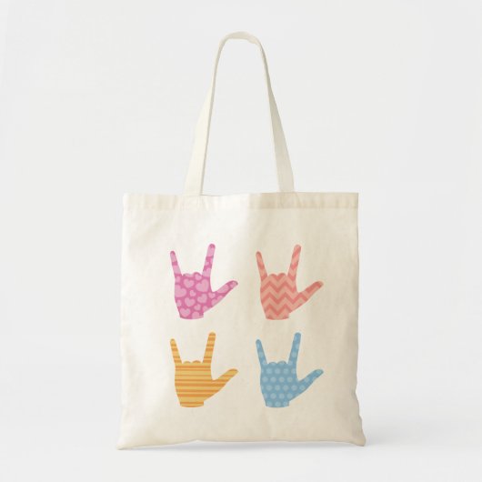 ASL Sign Language I Love You in Bright Patronen Tote Bag (Voorkant)