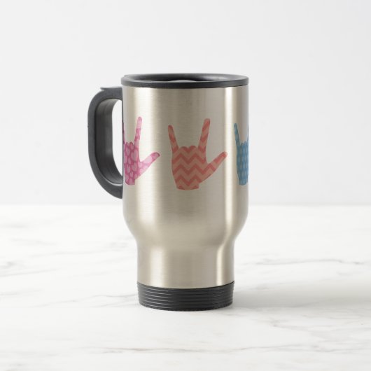 ASL Sign Language I Love You Pattern Travel Mug Reisbeker (Voorkant links)