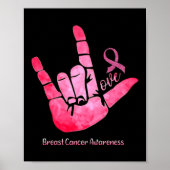 ASL Sign Love Borstkanker Bewustzijn Roze Lint Poster (Voorkant)