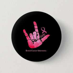 ASL Sign Love Breast Cancer Awareness Pink Ribbon Ronde Button 5,7 Cm