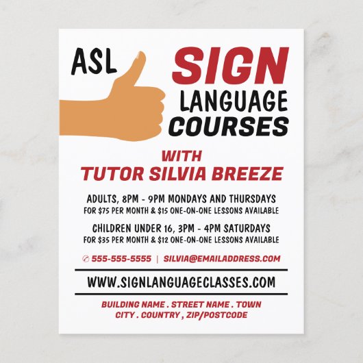 ASL Thumbs-up Gesture Sign Language Course Advert Flyer (Voorkant)