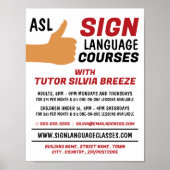 ASL Thumbs-up Gesture Sign Language Course Advert Poster (Voorkant)