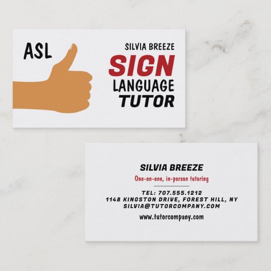 ASL Thumbs-up Gesture Sign Language Tutor, leraar Visitekaartje (Voorkant / Achterkant)
