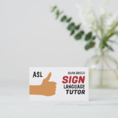 ASL Thumbs-up Gesture Sign Language Tutor, leraar Visitekaartje (Staand voorkant)