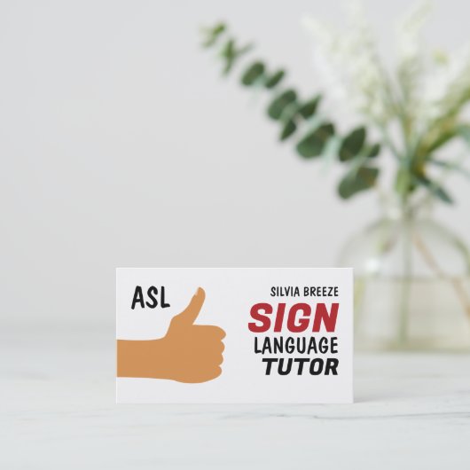 ASL Thumbs-up Gesture Sign Language Tutor, leraar Visitekaartje (Staand voorkant)