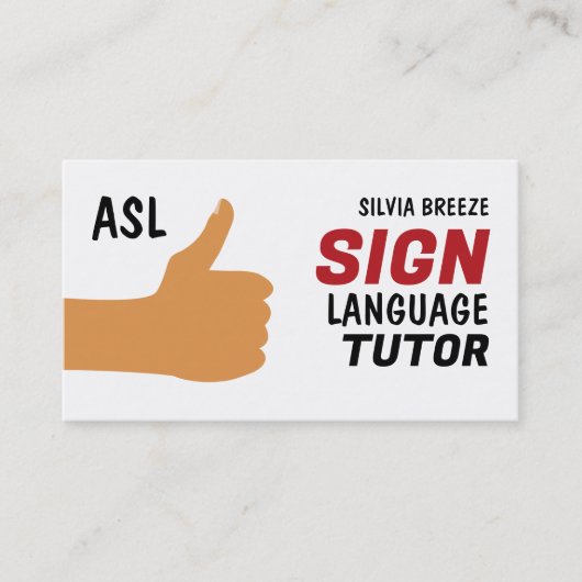 ASL Thumbs-up Gesture Sign Language Tutor, leraar Visitekaartje (Voorkant)