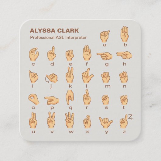 ASL-tolk Vierkante Visitekaartje (Voorkant)