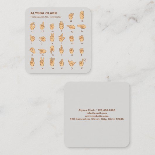 ASL-tolk Vierkante Visitekaartje (Voorkant / Achterkant)