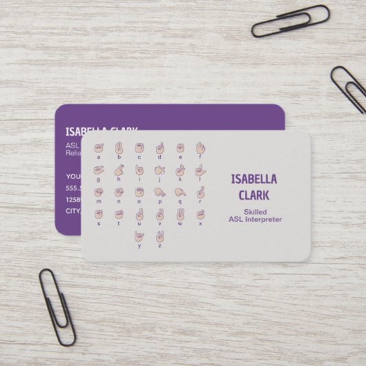 ASL-tolk Visitekaartje (Voorkant / Achterkant in situ)