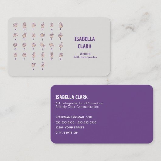 ASL-tolk Visitekaartje (Voorkant / Achterkant)