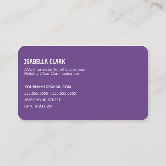 ASL-tolk Visitekaartje (Achterkant)