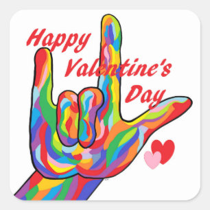 ASL Valentijnsdag Ik hou van je Vierkante Sticker