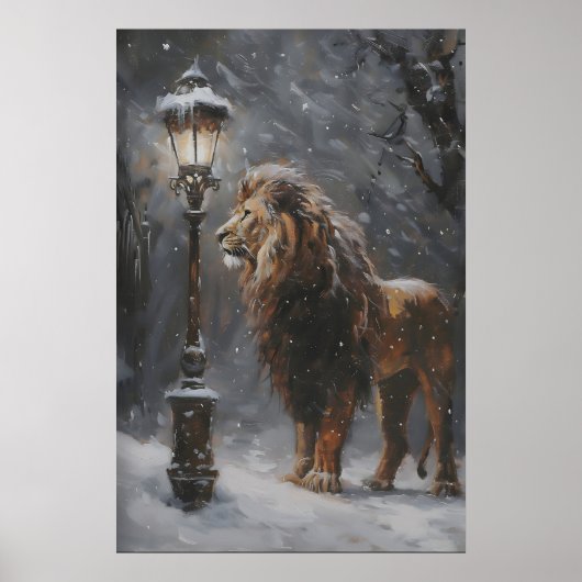 Aslan Lamppost Narnia Kunstposter, Leeuw Printbaar Poster (Voorkant)